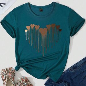 Heart Print Tee Graphic Tees Women Tops