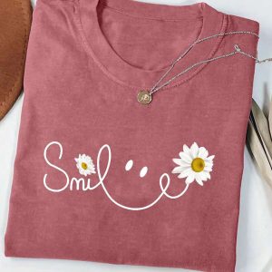 Women's Summer Letter Daisy Short Sleeve Tee