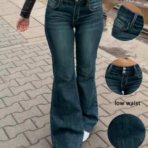 Low-Waist Two-Button Women's Flare Denim Pants